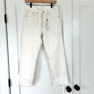 MNG NWT Havana Straight Leg Jeans Cropped‎ Raw Hem High Waist White Size 4